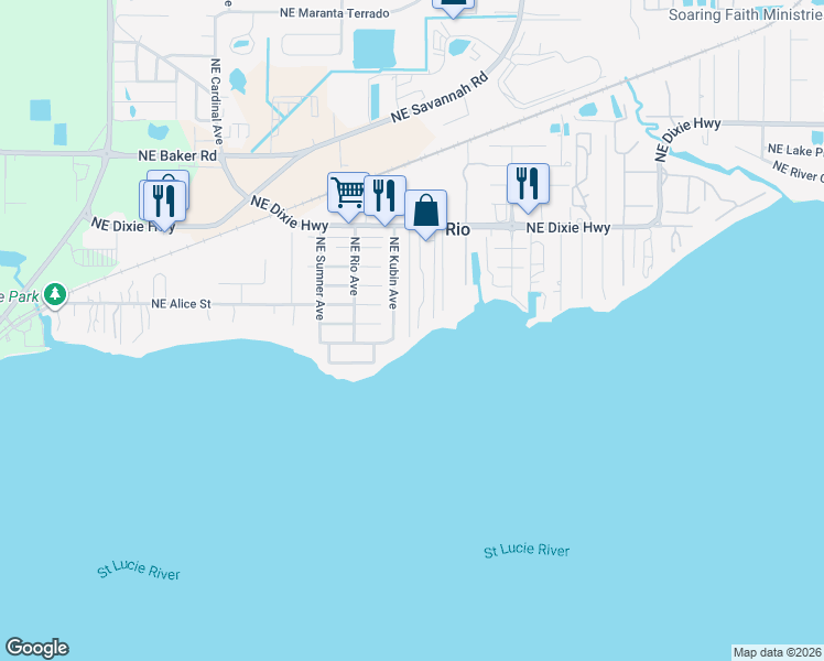 map of restaurants, bars, coffee shops, grocery stores, and more near 935 Northeast Banyan Tree Drive in Jensen Beach