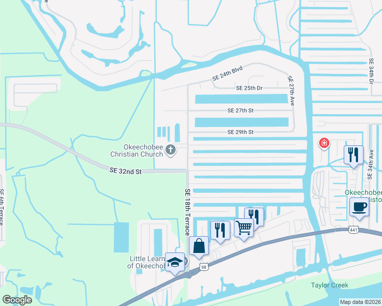 map of restaurants, bars, coffee shops, grocery stores, and more near 3012 Southeast 18th Terrace in Okeechobee