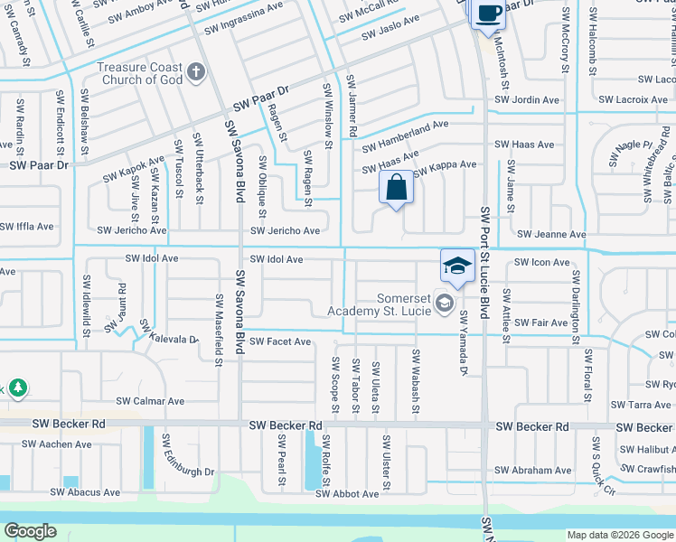 map of restaurants, bars, coffee shops, grocery stores, and more near 4325 Southwest Gagnon Road in Port St. Lucie
