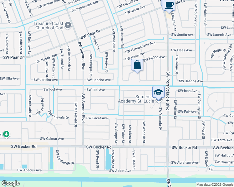map of restaurants, bars, coffee shops, grocery stores, and more near 4325 Southwest Gagnon Road in Port St. Lucie