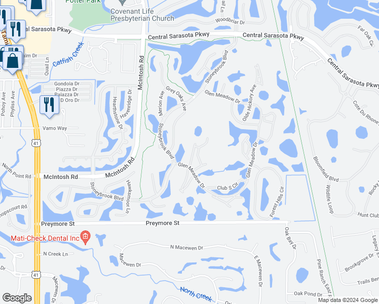 map of restaurants, bars, coffee shops, grocery stores, and more near 9490 High Gate Drive in Sarasota