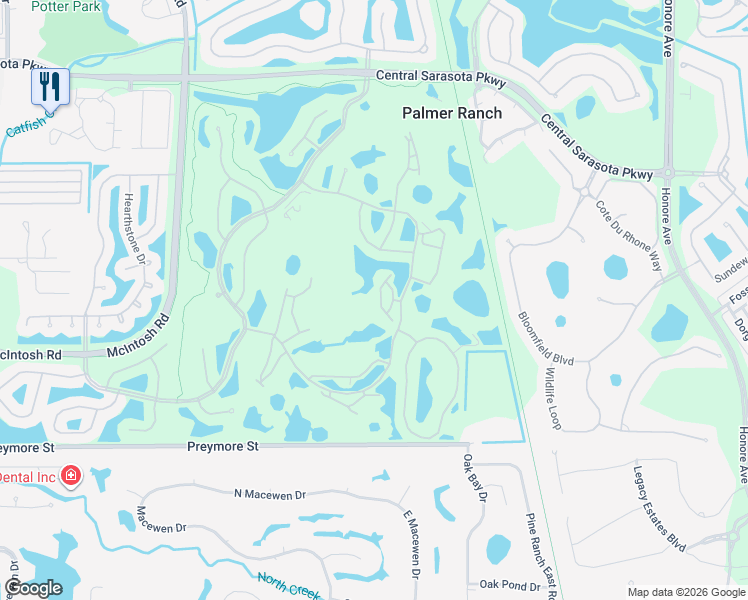 map of restaurants, bars, coffee shops, grocery stores, and more near 9300 Clubside Circle in Sarasota