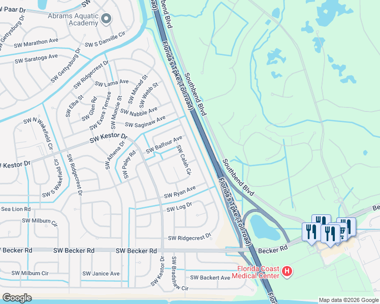 map of restaurants, bars, coffee shops, grocery stores, and more near 326 Southwest Ridgecrest Drive in Port St. Lucie