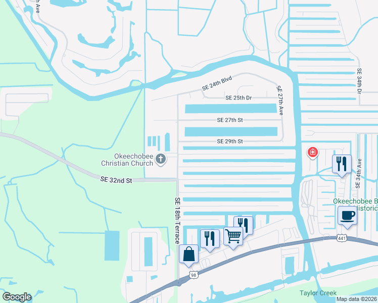map of restaurants, bars, coffee shops, grocery stores, and more near 1922 Southeast 29th Street in Okeechobee