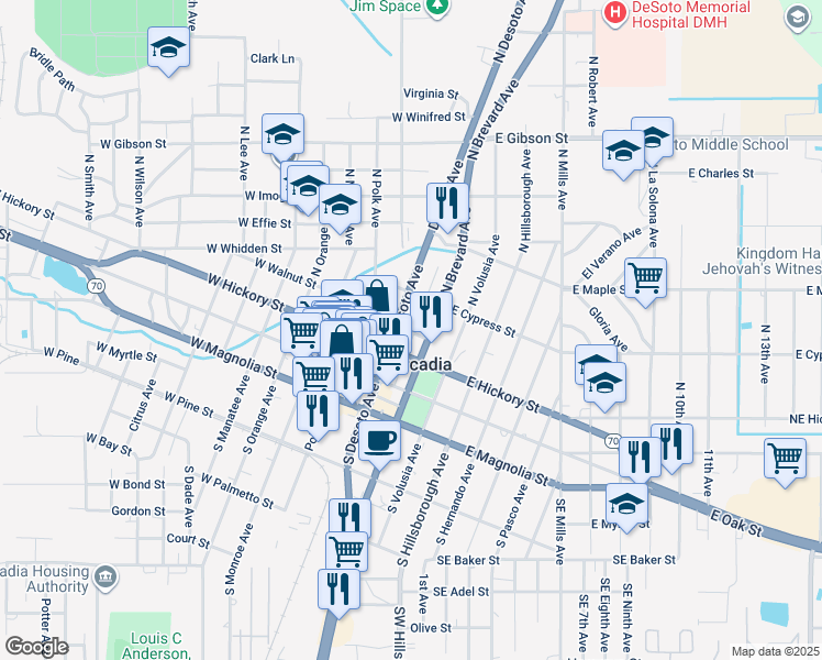map of restaurants, bars, coffee shops, grocery stores, and more near 143 North Desoto Avenue in Arcadia