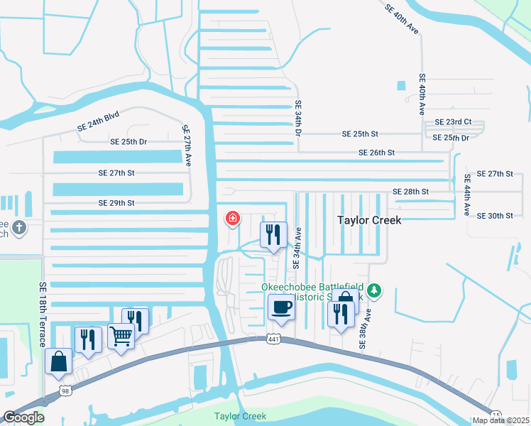 map of restaurants, bars, coffee shops, grocery stores, and more near 3203 Southeast 29th Lane in Okeechobee