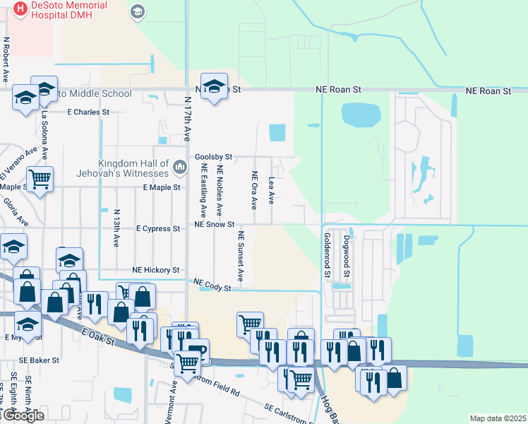 map of restaurants, bars, coffee shops, grocery stores, and more near 1576 Lea Avenue in Arcadia
