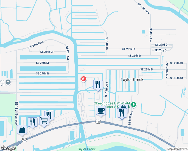 map of restaurants, bars, coffee shops, grocery stores, and more near 3203 Southeast 29th Lane in Okeechobee