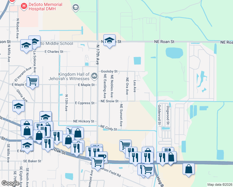 map of restaurants, bars, coffee shops, grocery stores, and more near 2152 Northeast Snow Street in Arcadia
