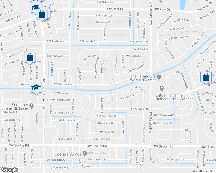map of restaurants, bars, coffee shops, grocery stores, and more near 458 Southwest Jeanne Avenue in Port St. Lucie