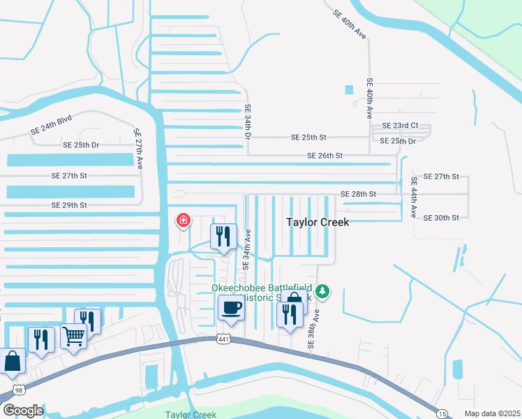 map of restaurants, bars, coffee shops, grocery stores, and more near 2903 SE 35th Ave in Okeechobee