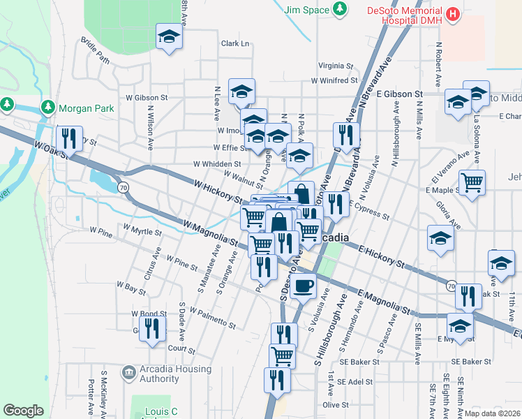 map of restaurants, bars, coffee shops, grocery stores, and more near 208 West Hickory Street in Arcadia