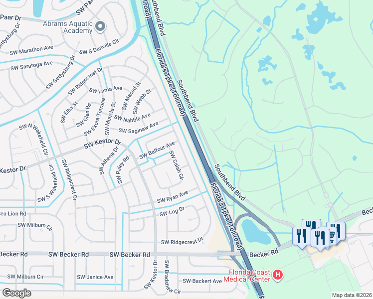 map of restaurants, bars, coffee shops, grocery stores, and more near 326 Southwest Ridgecrest Drive in Port St. Lucie
