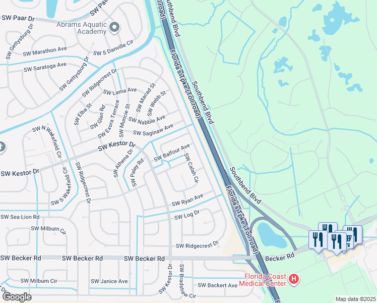 map of restaurants, bars, coffee shops, grocery stores, and more near 4310 Southwest Calah Circle in Port St. Lucie
