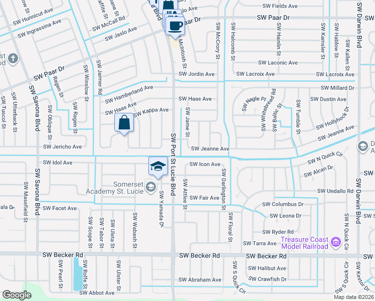 map of restaurants, bars, coffee shops, grocery stores, and more near 698 Southwest Jeanne Avenue in Port St. Lucie