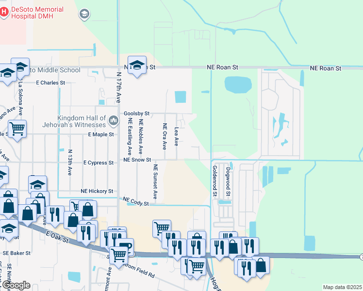 map of restaurants, bars, coffee shops, grocery stores, and more near 1576 Lea Avenue in Arcadia
