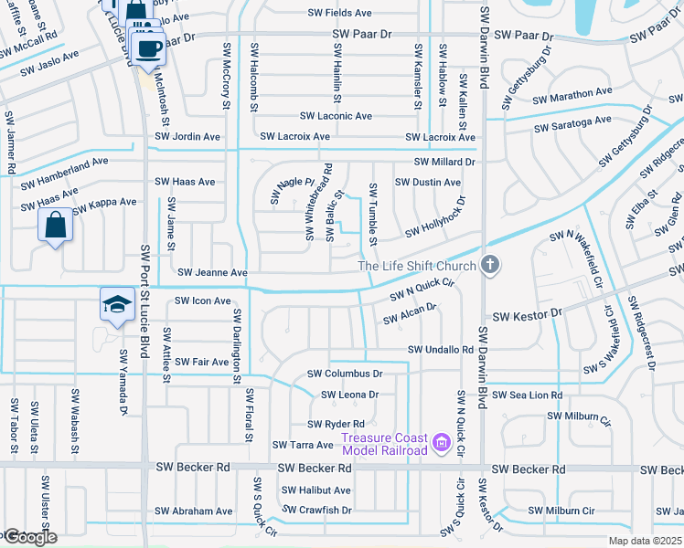map of restaurants, bars, coffee shops, grocery stores, and more near 458 Southwest Jeanne Avenue in Port St. Lucie