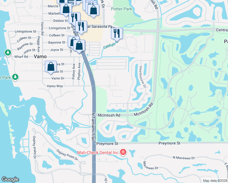 map of restaurants, bars, coffee shops, grocery stores, and more near 9016 Willow Brook Drive in Sarasota