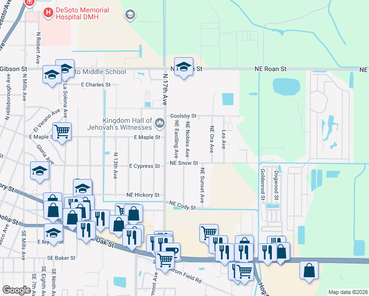 map of restaurants, bars, coffee shops, grocery stores, and more near 2152 Northeast Snow Street in Arcadia