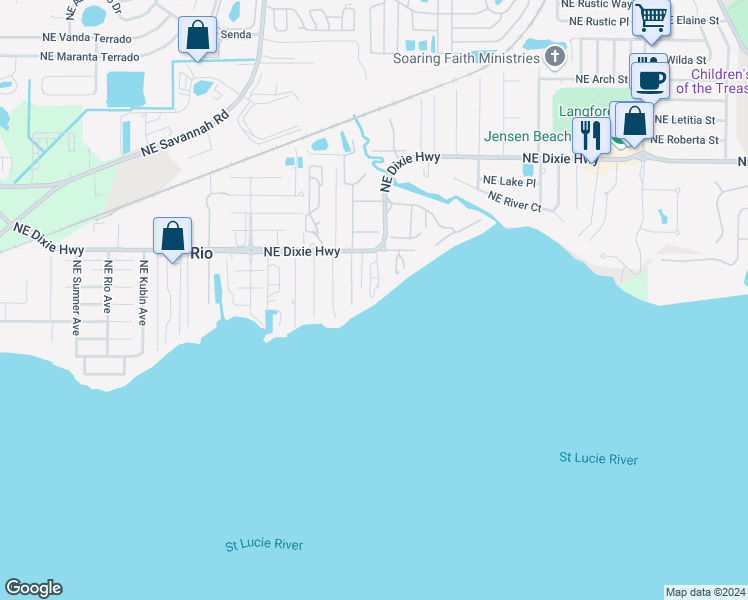 map of restaurants, bars, coffee shops, grocery stores, and more near 1530 Northeast Dixie Highway in Jensen Beach