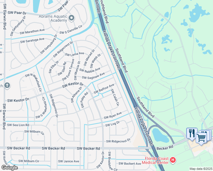 map of restaurants, bars, coffee shops, grocery stores, and more near 4310 Southwest Calah Circle in Port St. Lucie