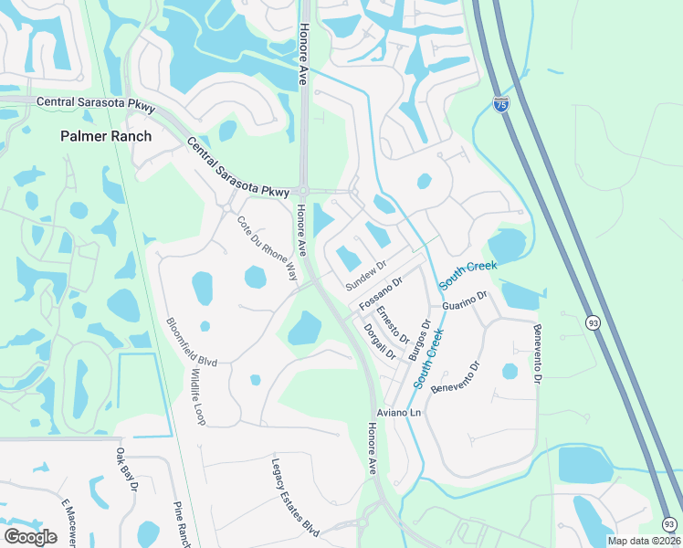 map of restaurants, bars, coffee shops, grocery stores, and more near 9053-9095 Honore Avenue in Sarasota