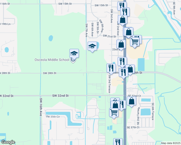 map of restaurants, bars, coffee shops, grocery stores, and more near 575 Southwest 28th Street in Okeechobee