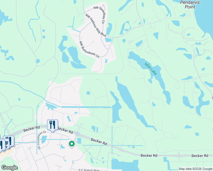 map of restaurants, bars, coffee shops, grocery stores, and more near SE Bylas Ln in Palm City