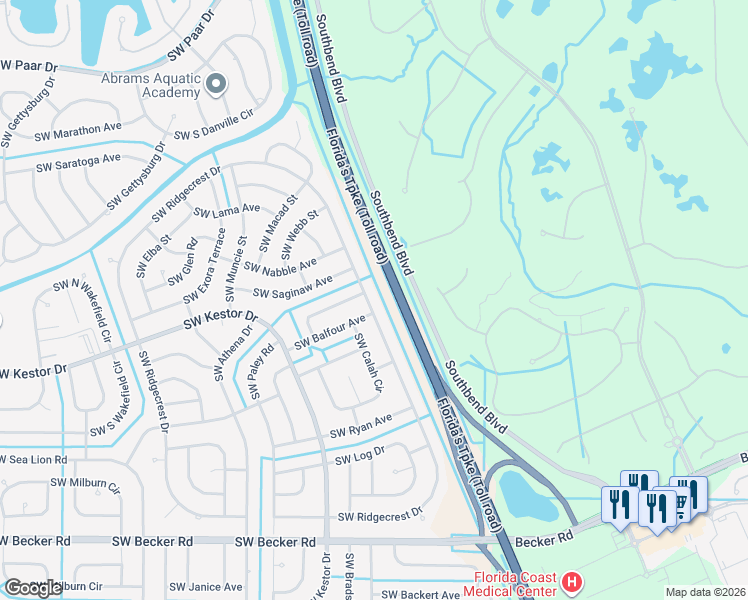 map of restaurants, bars, coffee shops, grocery stores, and more near 314 Southwest Ridgecrest Drive in Port St. Lucie