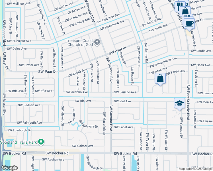 map of restaurants, bars, coffee shops, grocery stores, and more near 4273 Southwest McClellen Street in Port St. Lucie