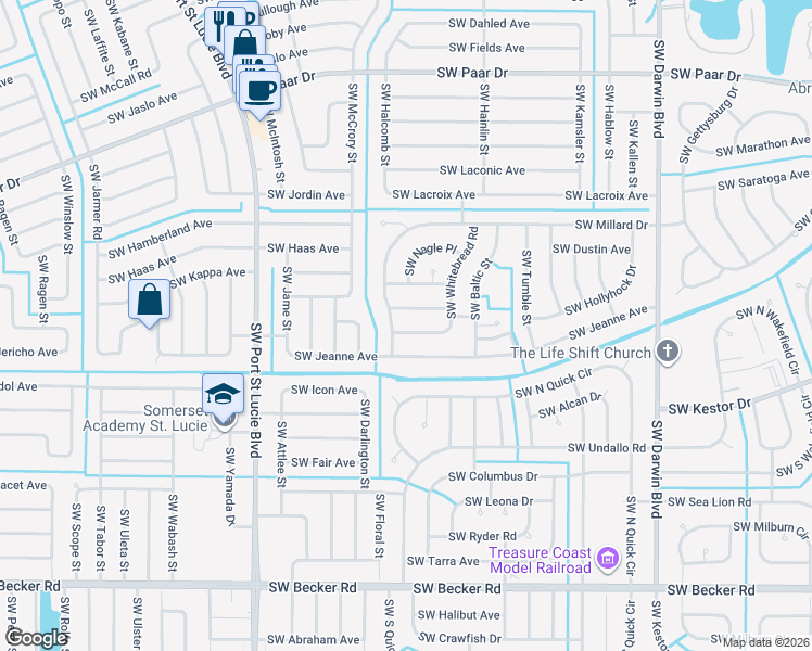 map of restaurants, bars, coffee shops, grocery stores, and more near 560 Southwest Rabbit Avenue in Port St. Lucie