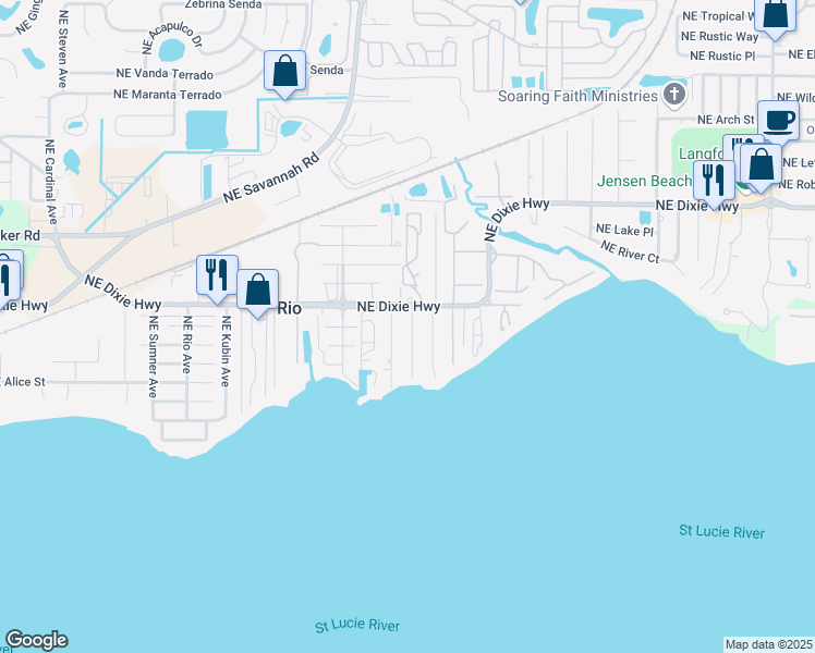 map of restaurants, bars, coffee shops, grocery stores, and more near 1140 Northeast Wright Avenue in Jensen Beach