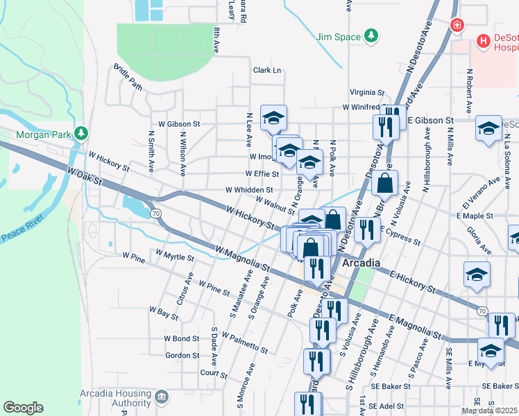 map of restaurants, bars, coffee shops, grocery stores, and more near 123 North Manatee Avenue in Arcadia