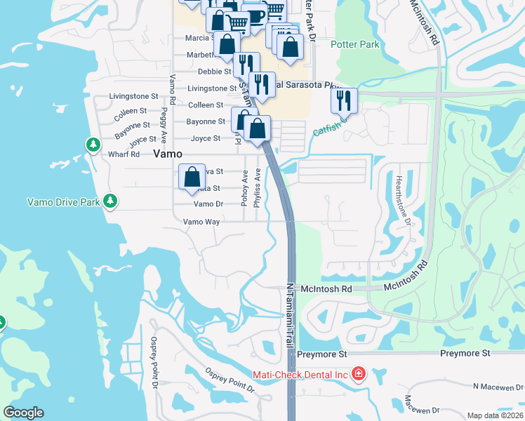 map of restaurants, bars, coffee shops, grocery stores, and more near 8954 Phyliss Avenue in Sarasota