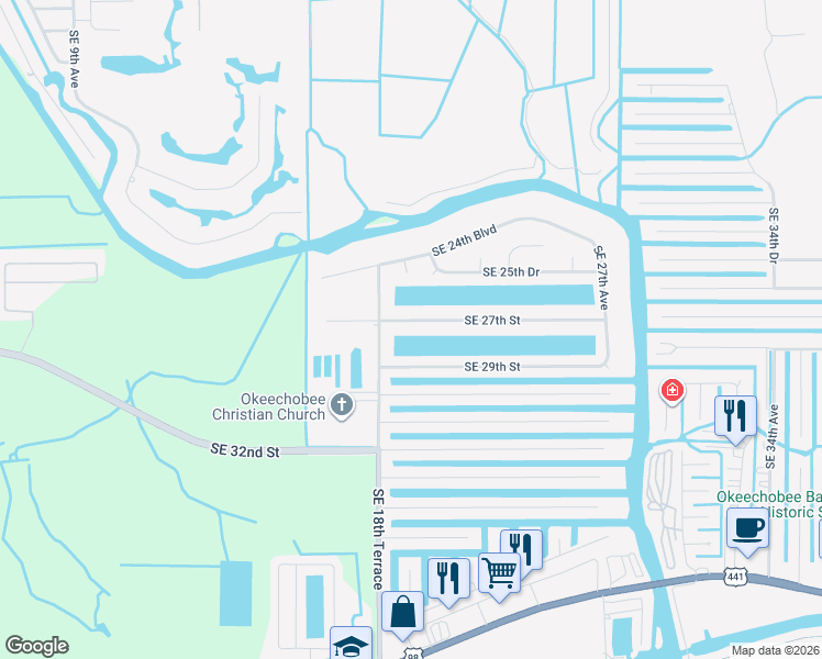 map of restaurants, bars, coffee shops, grocery stores, and more near 2000 Southeast 27th Street in Okeechobee