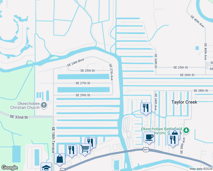 map of restaurants, bars, coffee shops, grocery stores, and more near 2763 Southeast 27th Street in Okeechobee