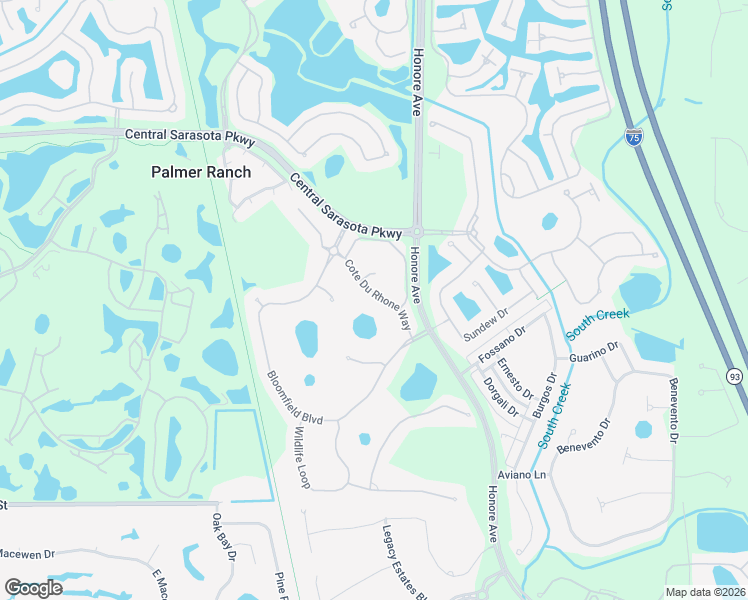 map of restaurants, bars, coffee shops, grocery stores, and more near 5150 Cote Du Rhone Way in Sarasota