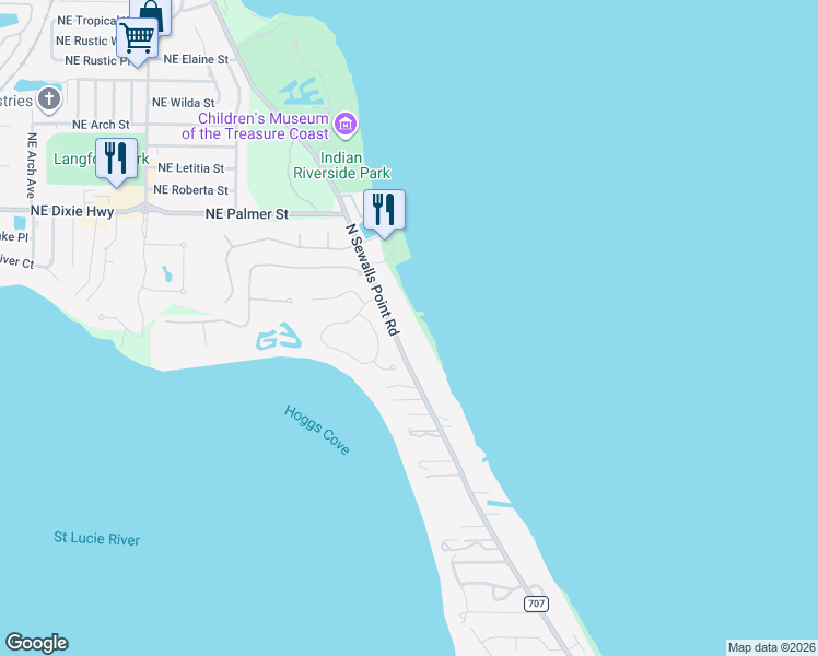 map of restaurants, bars, coffee shops, grocery stores, and more near 130 North Sewalls Point Road in Stuart