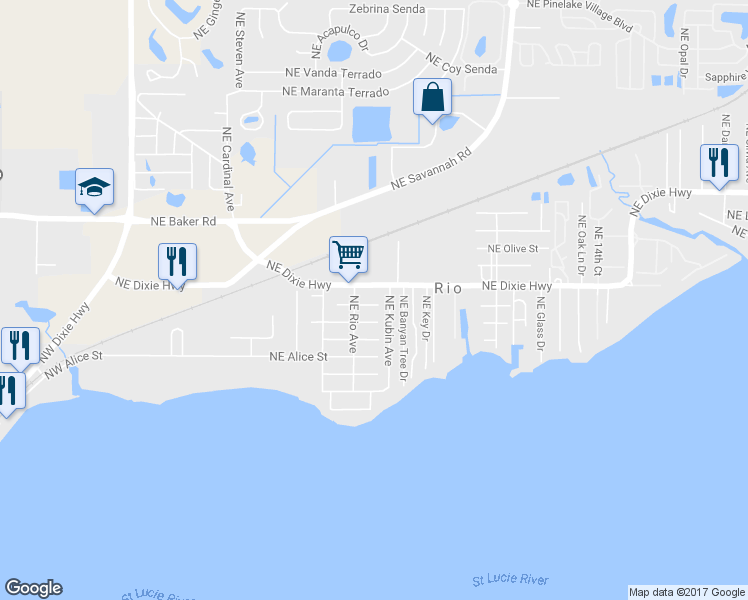 map of restaurants, bars, coffee shops, grocery stores, and more near 751 Northeast Stuart Street in Jensen Beach
