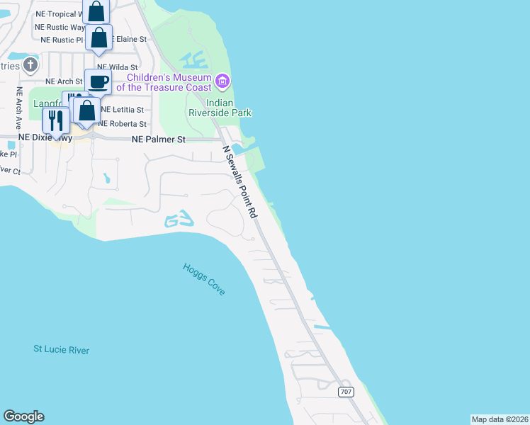 map of restaurants, bars, coffee shops, grocery stores, and more near 130 North Sewalls Point Road in Stuart