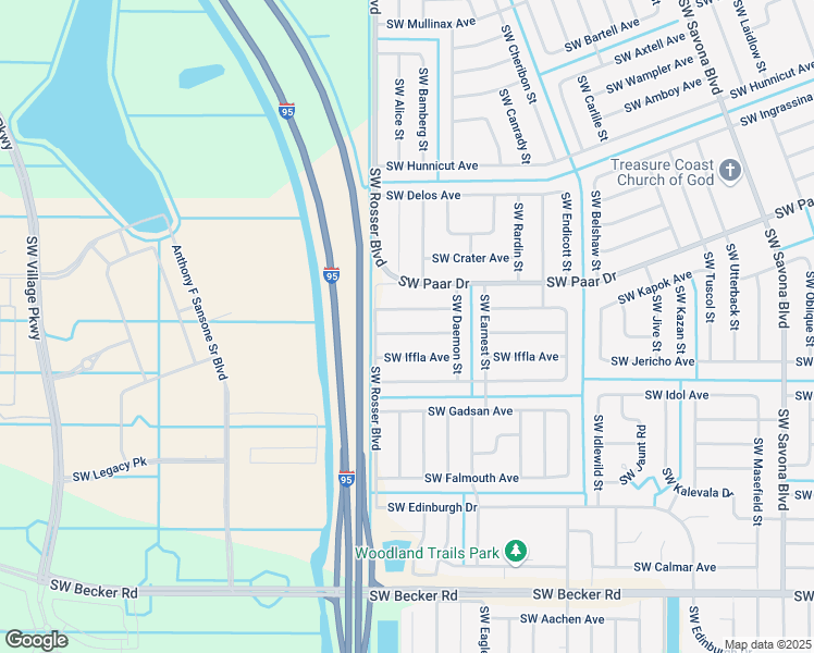 map of restaurants, bars, coffee shops, grocery stores, and more near 1557 Southwest Jacksonville Avenue in Port St. Lucie