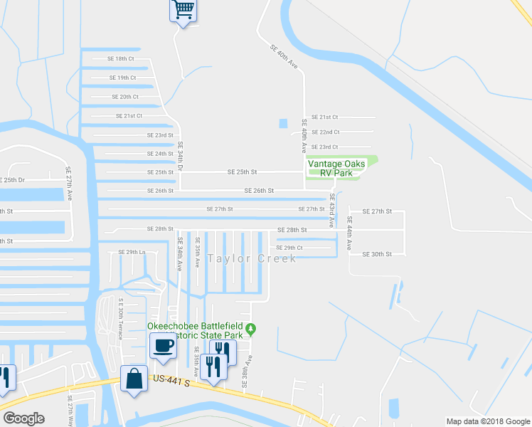 map of restaurants, bars, coffee shops, grocery stores, and more near 3848 Southeast 27th Street in Okeechobee