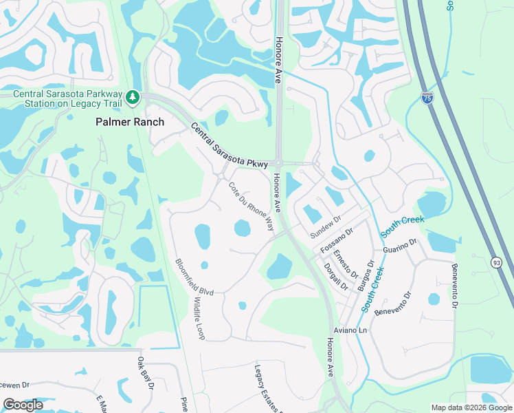 map of restaurants, bars, coffee shops, grocery stores, and more near 5150 Cote Du Rhone Way in Sarasota