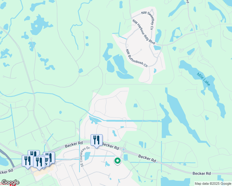 map of restaurants, bars, coffee shops, grocery stores, and more near 106 Southeast N Hillsmere Road in Palm City