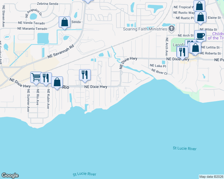map of restaurants, bars, coffee shops, grocery stores, and more near 1530 Sea Horse Place in Jensen Beach