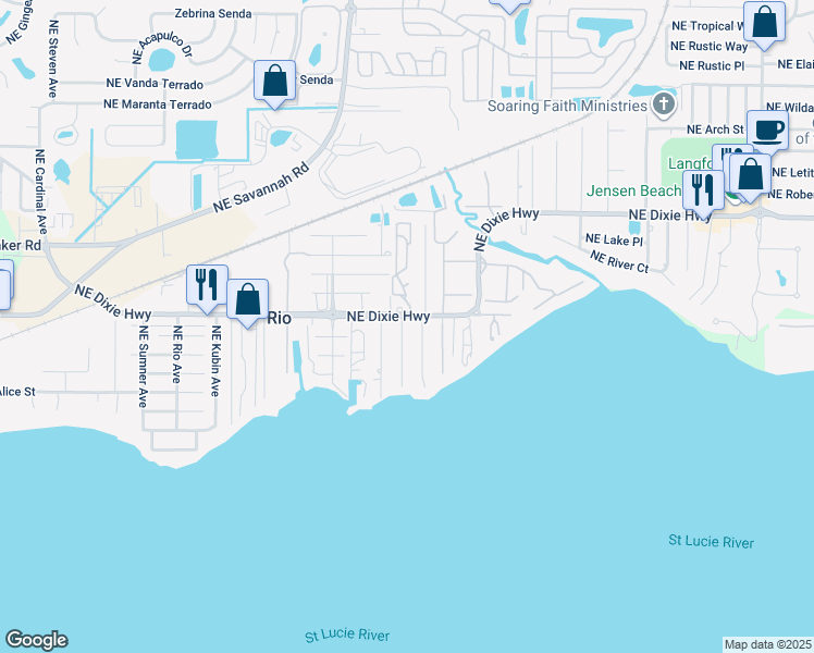 map of restaurants, bars, coffee shops, grocery stores, and more near 1143 Northeast Orange Avenue in Jensen Beach