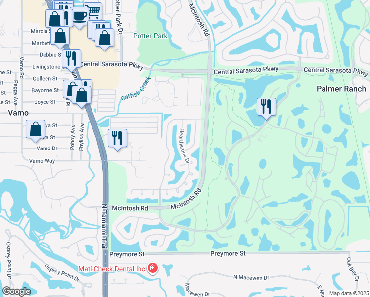 map of restaurants, bars, coffee shops, grocery stores, and more near 4233 Hearthstone Drive in Sarasota