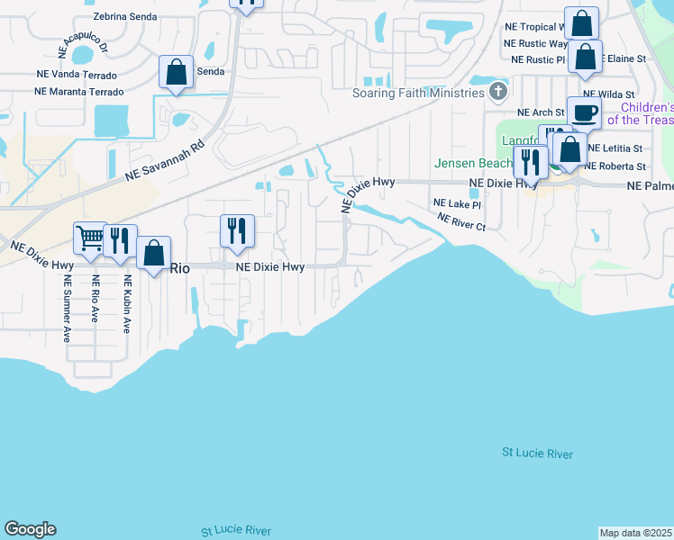 map of restaurants, bars, coffee shops, grocery stores, and more near 1530 Sea Horse Place in Jensen Beach