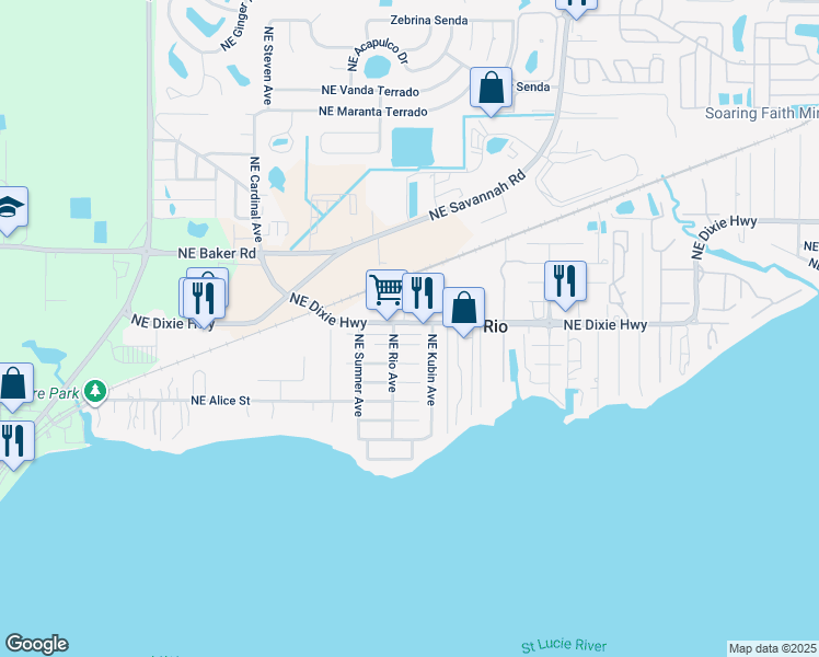 map of restaurants, bars, coffee shops, grocery stores, and more near 751 Northeast Stuart Street in Jensen Beach