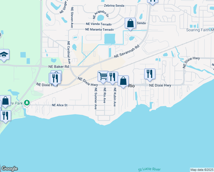 map of restaurants, bars, coffee shops, grocery stores, and more near 706 Northeast Dixie Highway in Jensen Beach